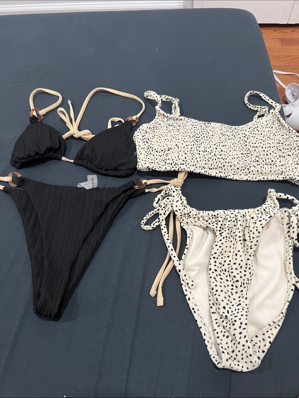 SHEIN Black & Cream Speckle Kids Two-Piece Swim Set